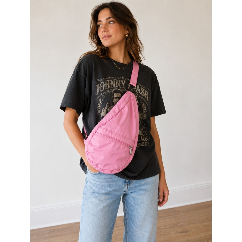 AmeriBag Healthy Back Bag Pink Nylon Ergonomic Sling Crossbody Backpack Small